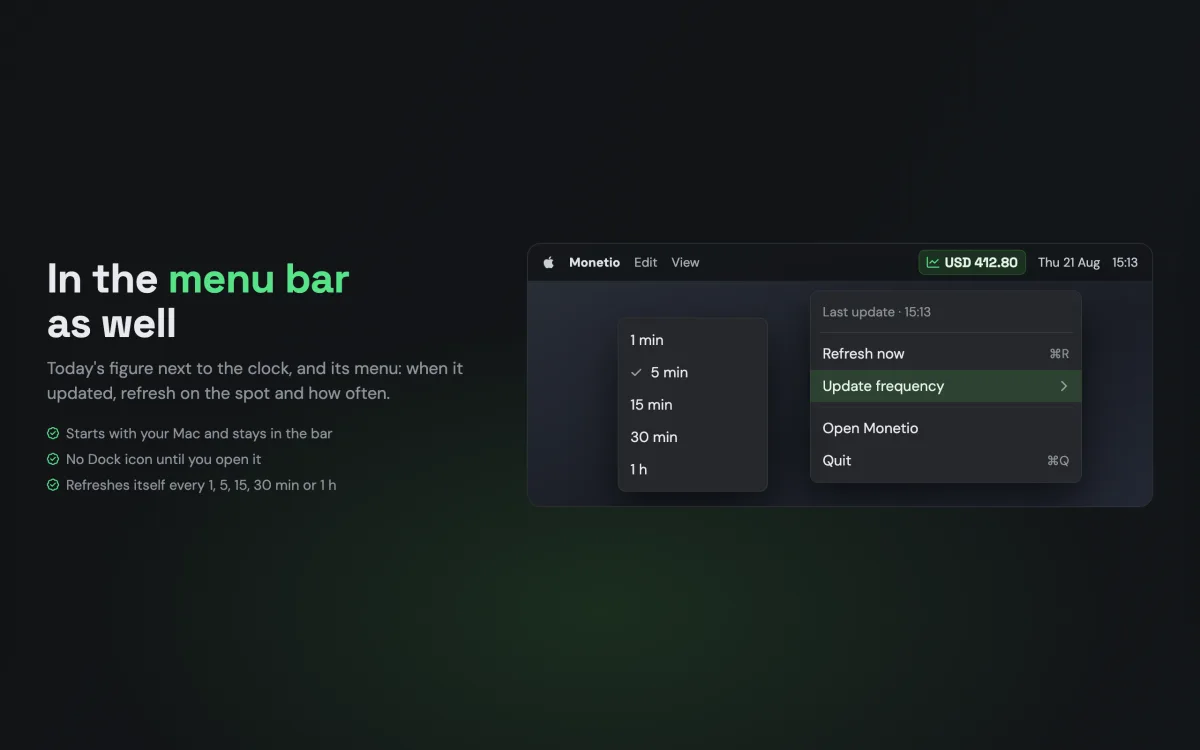 Monetio — earnings in the menu bar