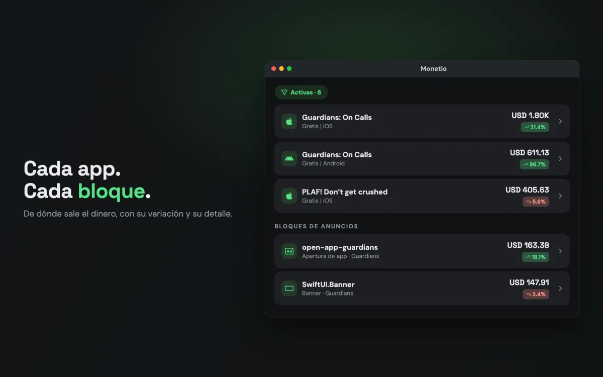 Monetio — cada app, cada bloque